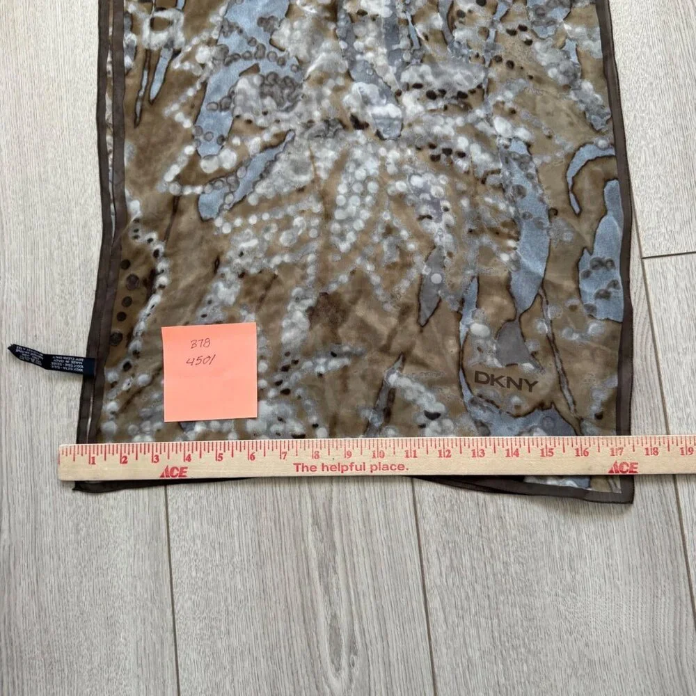 DKNY Donna Karan New York Women's Scarf Silk Brown Blue Floral Rectangle Italy